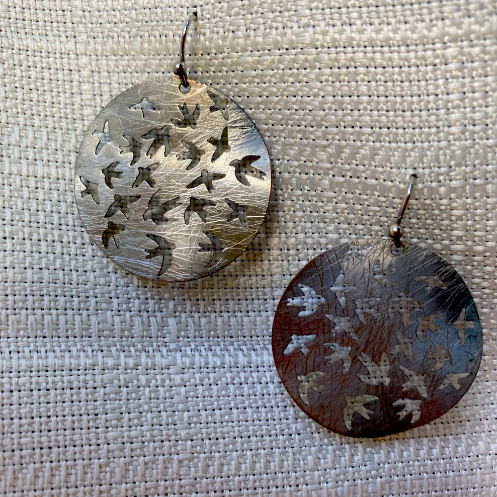 Silver cut out bird earrings
